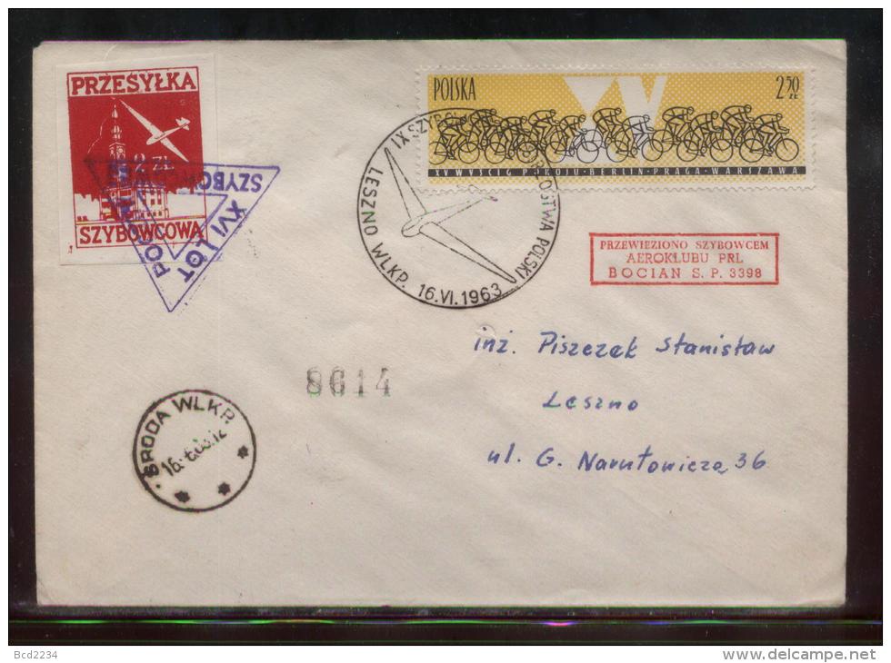 POLAND 1963 LESZNO 9TH GLIDER FLIGHT CHAMPIONSHIPS MAIL ON COVER - BOCIAN BP3988 GLIDING Planes Flight Red Cross Maps - Alianti