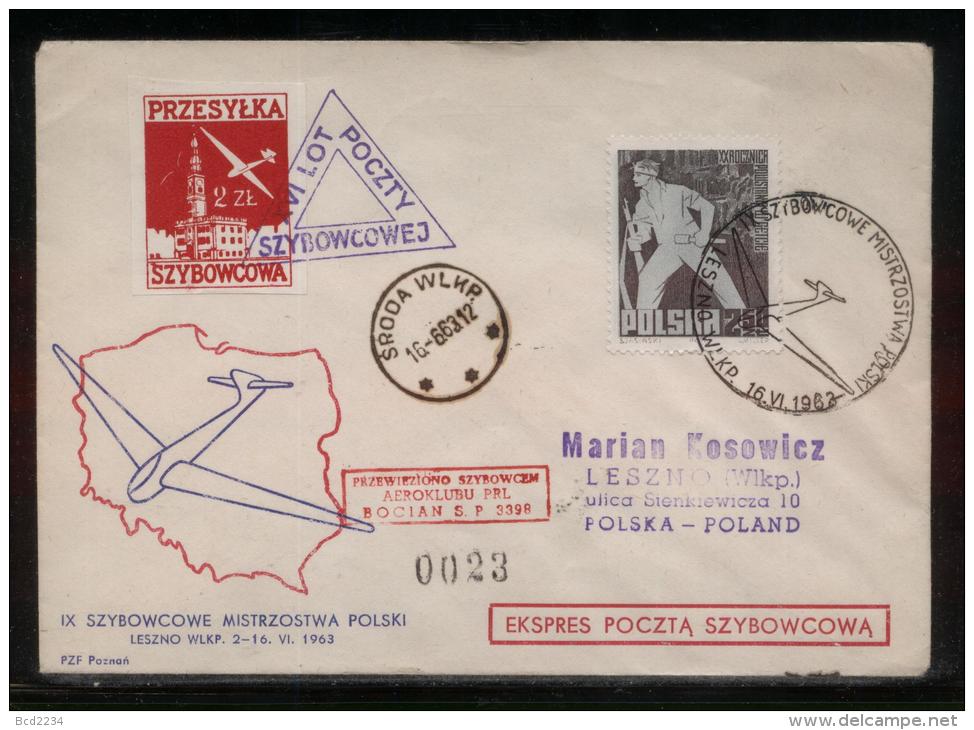 POLAND 1963 LESZNO 9TH GLIDER FLIGHT CHAMPIONSHIPS MAIL ON COVER LOW NO 0023 - BOCIAN BP3988 GLIDING Planes Flight Maps - Planeurs