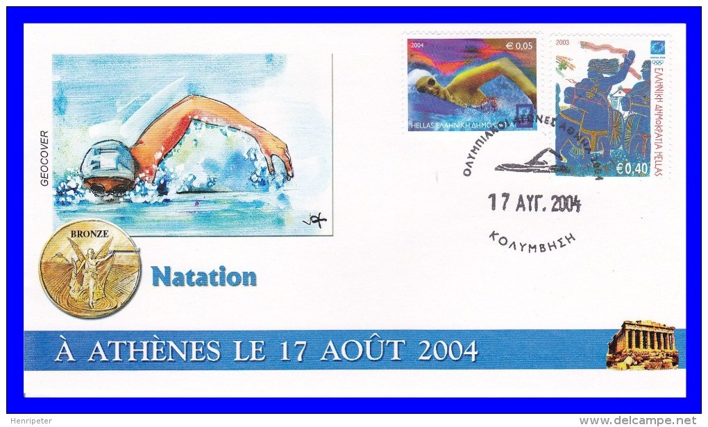 2182+2192 (Yvert) Sur FDC Illustrée - Natation Solène Figues Médaille De Bronze Jeux Olympiques D'été 2004 Athènes - FDC