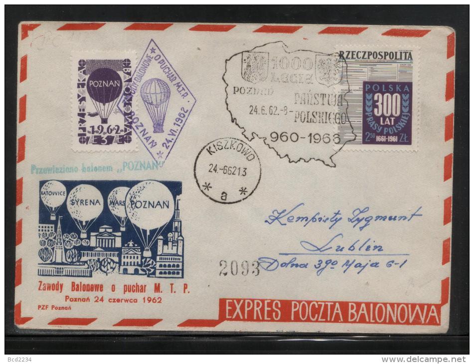 POLAND 1962 (24 JUNE) BALLOON CHAMPIONSHIPS FOR 31ST POZNAN INTERNATIONAL TRADE FAIR SET OF 4 FLOWN BALLOONS COVERS - Ballons