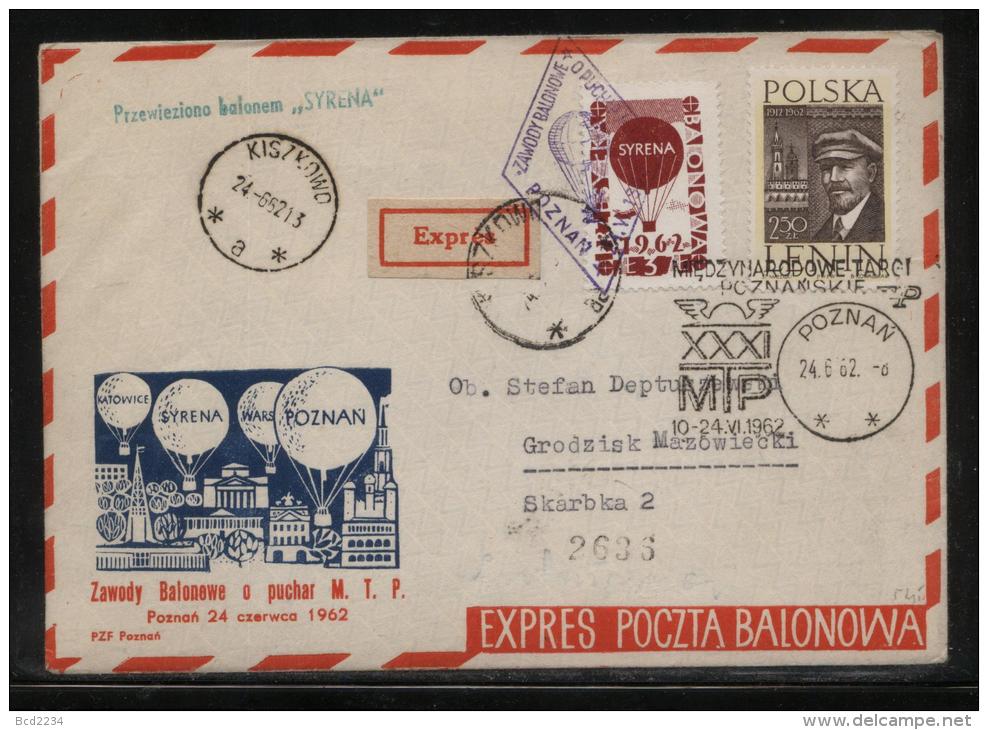 POLAND 1962 (24 JUNE) BALLOON CHAMPIONSHIPS FOR 31ST POZNAN INTERNATIONAL TRADE FAIR SET OF 4 FLOWN BALLOONS COVERS - Balloons