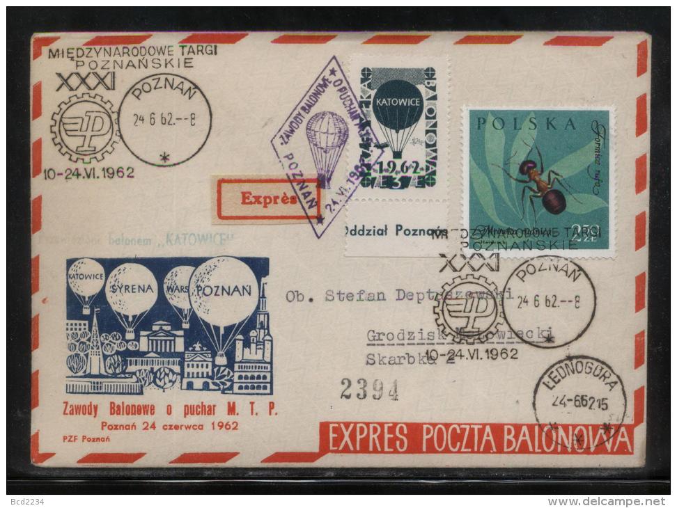 POLAND 1962 (24 JUNE) BALLOON CHAMPIONSHIPS FOR 31ST POZNAN INTERNATIONAL TRADE FAIR SET OF 4 FLOWN BALLOONS COVERS - Ballons