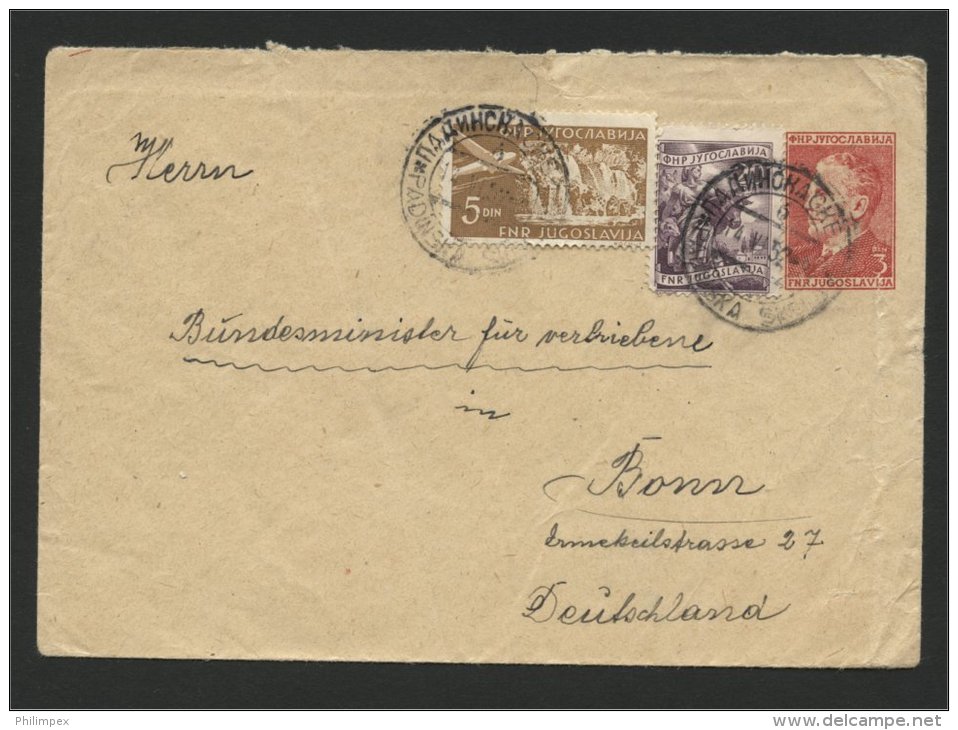 YUGOSLAVIA, 3 DIN STATIONERY ENVELOPE 1952 + 20 DIN + 5 DIN - Postal Stationery