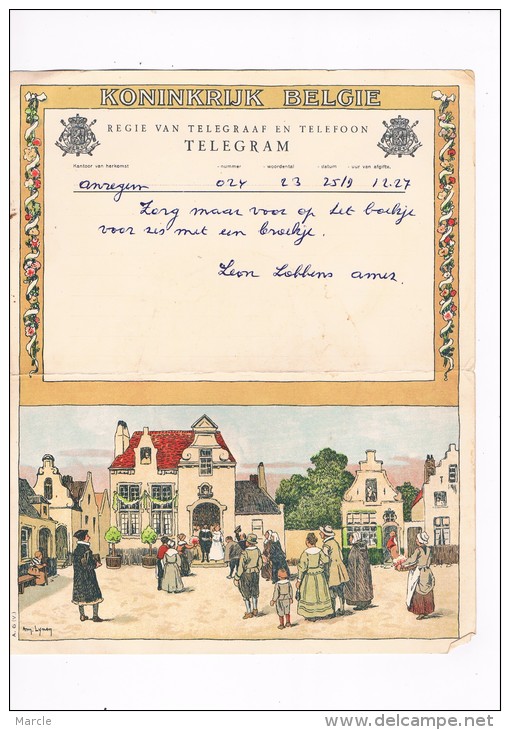 Telegram  1937 Télégramme  Huwelijk Mariage Wedding Greeting From Leon Lobbens Amez - Autres & Non Classés