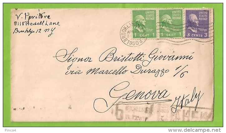 STORIA POSTALE LETTERA DA BROOKLYN PER GENOVA DEL 15-4-1950 - Postal History