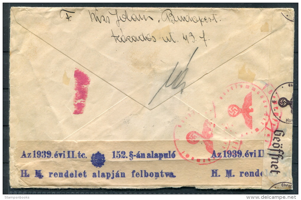 1940 Hungary Budapest German / Hungarian Censor Airmail Cover To Germany - Briefe U. Dokumente