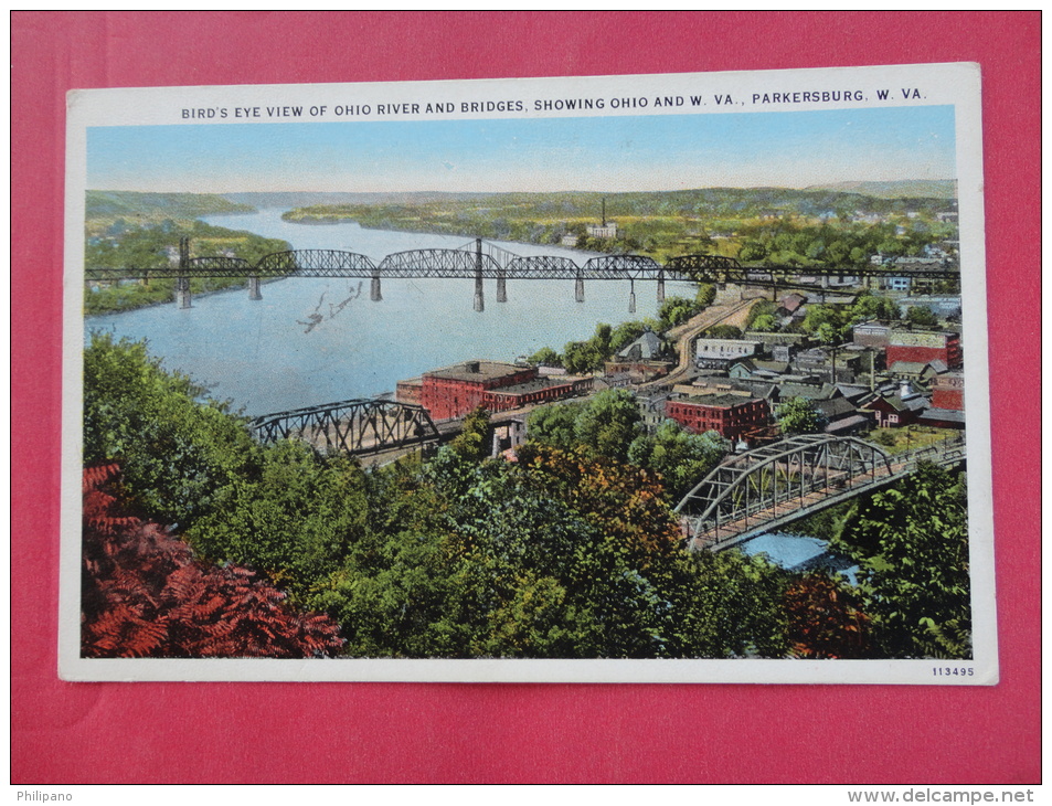 West Virginia > Parkersburg  ---Birds Eye View Bridges & Ohio River   ----- Not Mailed        ===ref 964 - Parkersburg