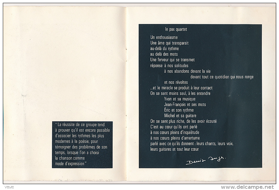 Plaquette, Groupe Musical PAX QUARTET (1967), 8 Pages, 12 Photos, Textes De Chansons, Membres Du Groupe... - Objets Dérivés
