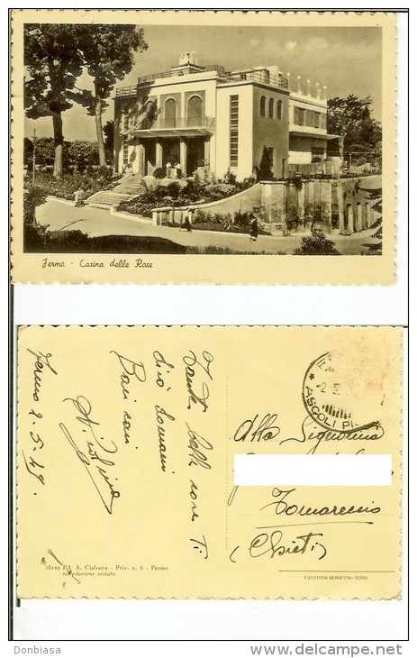 Fermo: Casina Delle Rose. Cartolina B/n/giallo Cartonata Fg Viaggiata 1949 - Fermo