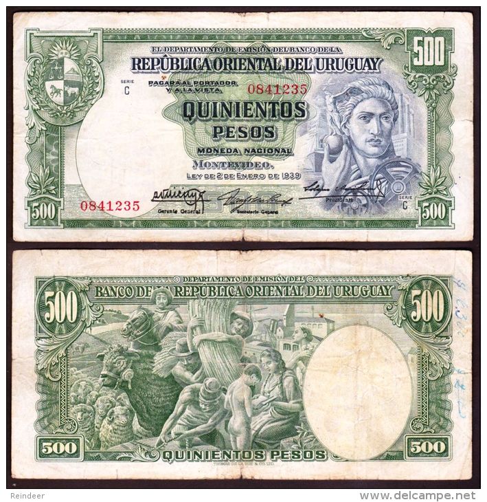 * URUGUAY: 500 Pesos (serie C, 1939) VF - Uruguay