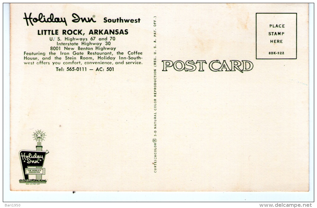 Old Post Card  - Holiday Inn - Southwest - LITTLE ROCK - ARKANSAS - Little Rock
