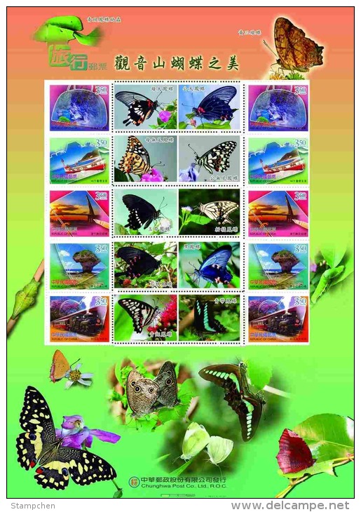 Rep China 2013 KwanIn Mount Greeting Stamps Sheet (A)  Fauna Butterfly Insect Flower Bridge Train - Other & Unclassified