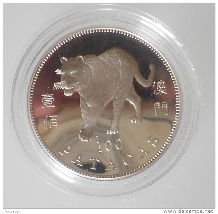 VF MACAO   SILVER 100 PATACAS UNC TIGRE  1998 - Macao