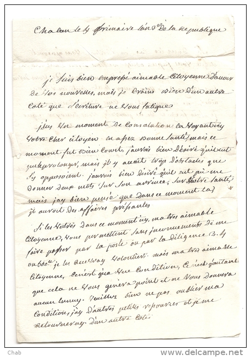 TRES BELLE LETTRE écrite Le 4 Primaire An 3 De La République - Chalon Bottle - 70 Chalons Sur Saone - 1701-1800: Precursors XVIII