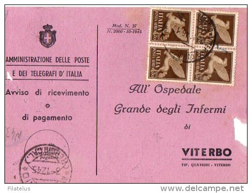 AMMINISTRAZMOLOCCHIO-IONE DELLE POSTE DEL REGNO-POSTA AEREA LIRE 50X4 - ANNULLO DI   MOLOCCHIO-REGGIO CALABRIA-1943 - Express Mail