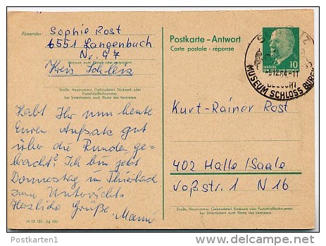 DDR  P73 A Antwort-Postkarte Schleiz - Halle 1964  Kat. 16,00 € - Postales - Usados