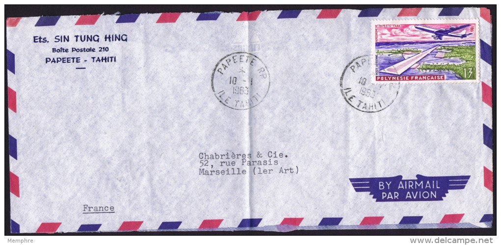 1963  Lettre Avion Pour La France Aérodrome De Faaa  Yv   PA5 - Covers & Documents