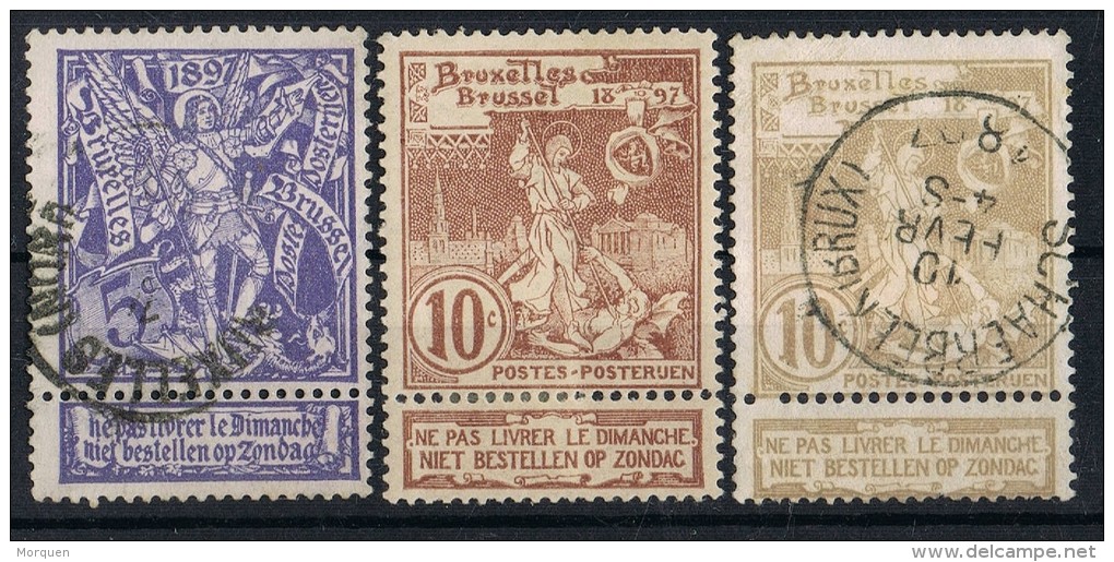 Sellos Serie Exposiciones Bruxelles. Saint Michel Y Dragon 1896,  Num 71 A 73 º/* - 1894-1896 Tentoonstellingen