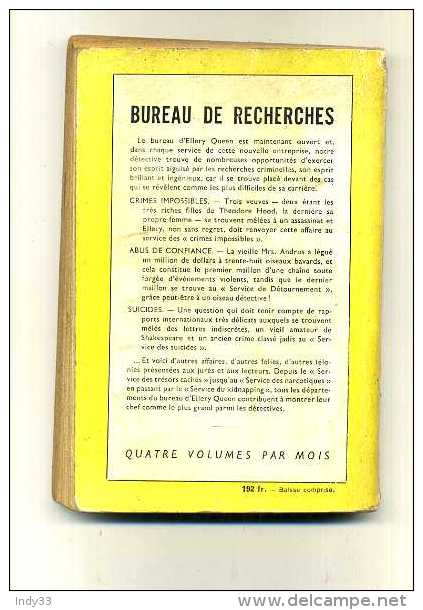 - BUREAU DE RECHERCHES . E. QUEEN . PRESSES DE LA CITE 1955 - Presses De La Cité
