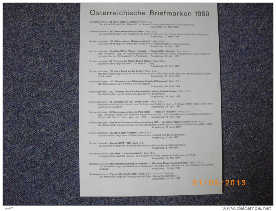 Osterreichische Briefmarken 34 Timbres Neuf 1989 Sous Blister Cartonné - Años Completos