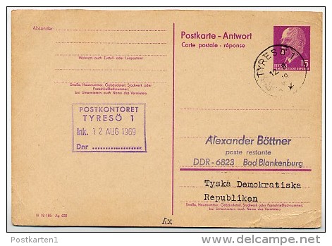 DDR P74 A Antwort-Postkarte TYRESÖ Schweden 1969 - Postales - Usados