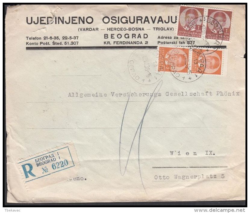 Yugoslavia 1938, Registred Cover Beograd To Wien - Brieven En Documenten