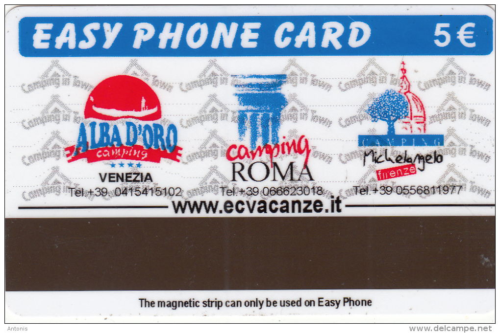 ITALY(chip) - Alba D"Oro-Roma-Michelangelo Camping, Easy Phone By AT&T Magnetic Phone Card 5 Euro, Exp.date 02/05, Used - Autres & Non Classés