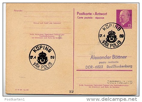 POLIZEI KÖPING Schweden 1969 Auf DDR P74 A Antwort-Postkarte - Politie En Rijkswacht