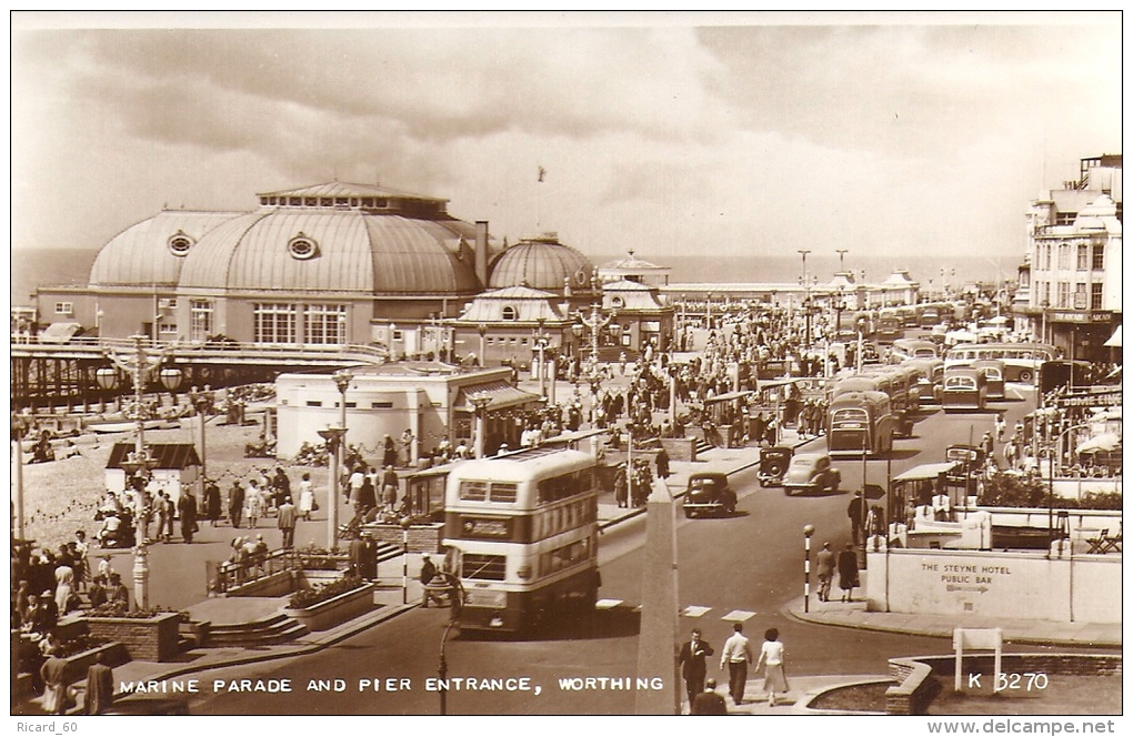 Cpsm Worthing, Marine Parade And Pier Entrance, Vieilles Voitures, Steyne Hotel, Autobus - Worthing
