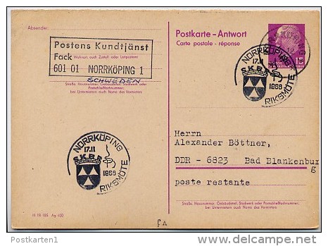 WAPPEN NORRKÖPING  Schweden 1968 Auf  DDR P74 A Antwort-Postkarte - Briefe U. Dokumente