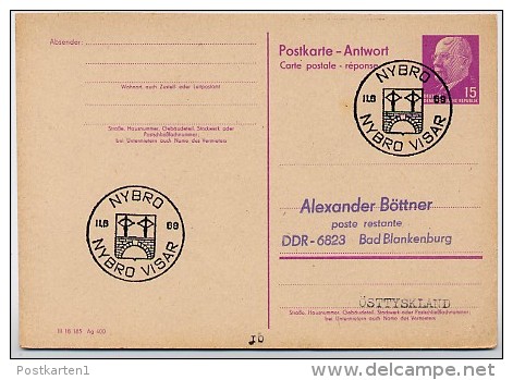 WAPPEN NYBRO Schweden 1969 Auf DDR P74 A Antwort-Postkarte - Covers