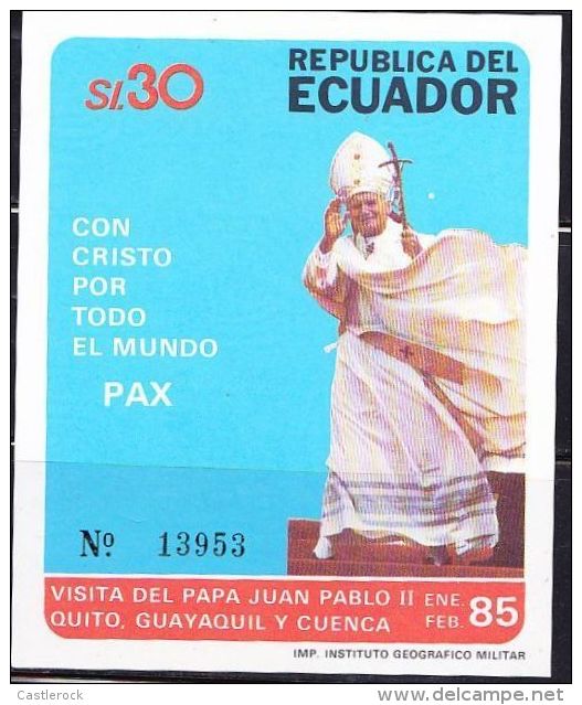 RO) 1985 ECUADOR, STATE VISIT OF POPE JOHN PAUL II, SOUVENIR MNH - Ecuador