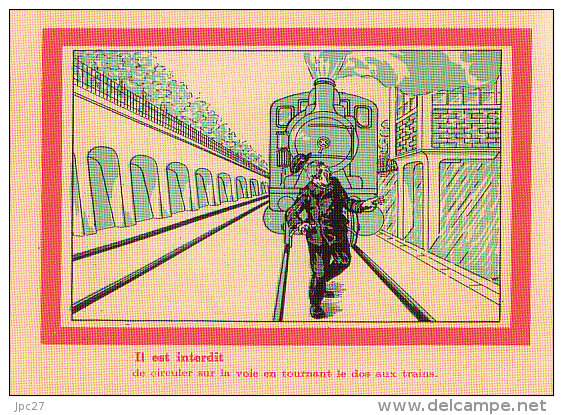 Unique Carte Thème Train Chemin De Fer Ce Qu´il Est Interdit De Faire Pour Un Agent De La SNCF - Altri & Non Classificati