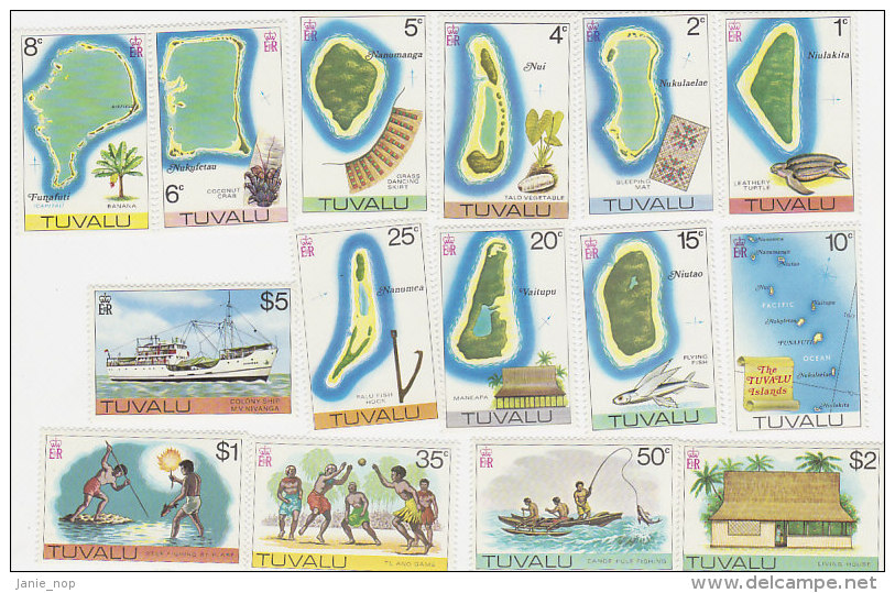 Tuvalu 1976 Definitive To $ 5.00 Watermarked Paper Set 15 MNH - Tuvalu