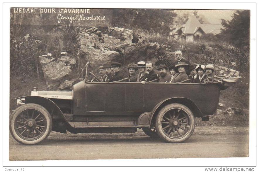 Carte Photo Départ Pour Cirque Gavarnie Voiture Taxi à Identifier Avec 12 Personnes à Bord Pyrénées - Taxis & Fiacres