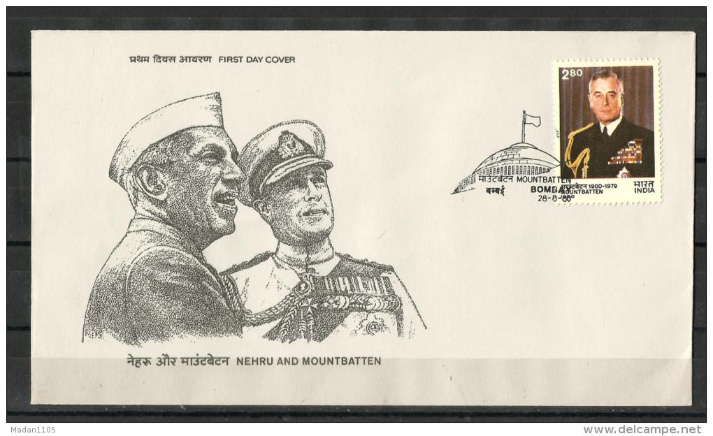 INDIA, 1980, FDC, Lord Mountbatten, With Jawaharlal Nehru, Bombay  Cancellation - Briefe U. Dokumente