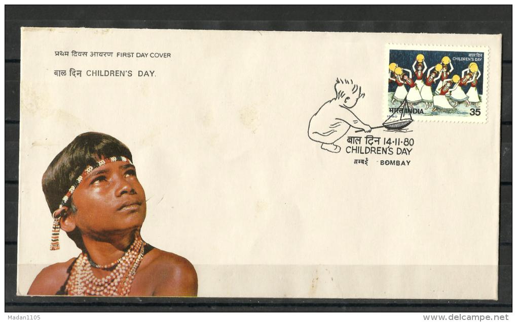 INDIA, 1980, FDC, "Girls Dancing" By Paul,  Children´s Day, Childrens,  Bombay Small Cancellation - Briefe U. Dokumente