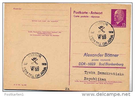 W69 DARLAND RÄTTVIK 1969 On East German Reply Postal Card P74A - Sonstige & Ohne Zuordnung