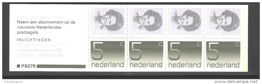 Nederland 1982 Carnet Timbres Courant Yvert C1168b NVPH PB 27B MNH - Carnets Et Roulettes