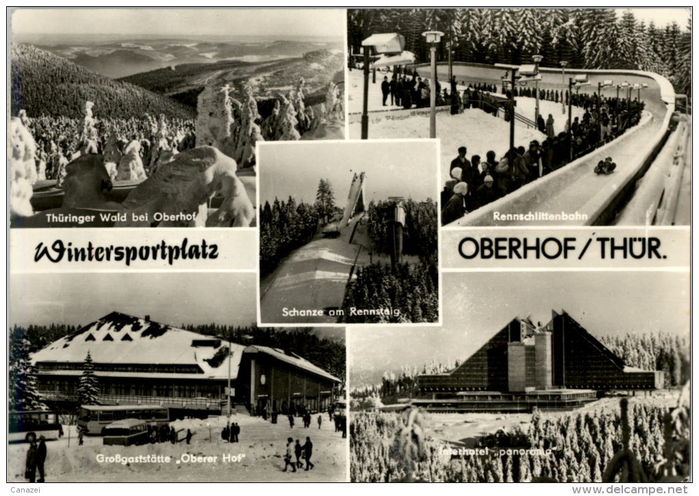 AK Oberhof, Rennschlittenbahn, Gaststätte Oberer Hof, Schanze, Gel, 1974 - Oberhof