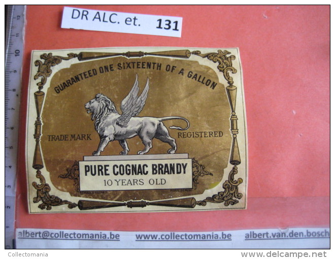 1  XIX Ième Etiquette PARAFINE D'OREE SuPERBE - BRANDY COGNAC - LION AILES WINGS  IMPR. ROMAIN & PALY  C1870 - Leones