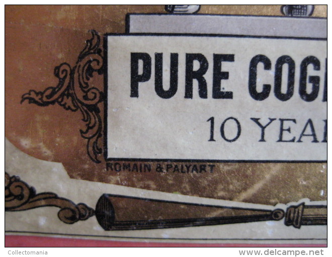 1  XIX ième etiquette PARAFINE D'OREE SuPERBE - BRANDY COGNAC - LION AILES WINGS  IMPR. ROMAIN & PALY  c1870
