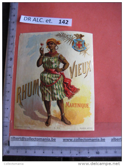 1  XIX Ième Etiquette  LITHO PARAFINE  - Rhum Vieux MARTIINIQUE - Etnique  FEMME ET BLAZON - IMPRIMEUR A. GUE à POITIERS - Rum
