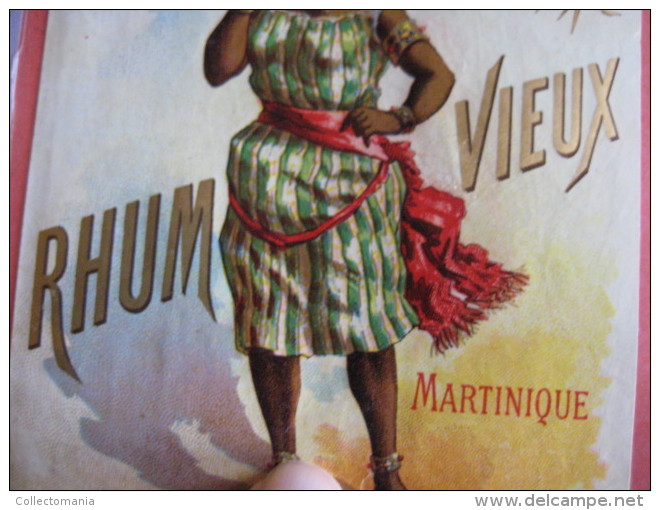 1  XIX Ième Etiquette  LITHO PARAFINE  - Rhum Vieux MARTIINIQUE - Etnique  FEMME ET BLAZON - IMPRIMEUR A. GUE à POITIERS - Rhum