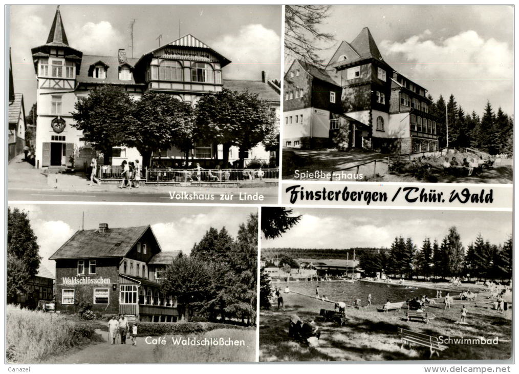 AK Finsterbergen, Volkshaus Zur Linde, Schwimmbad, Waldschlößchen, Ung, 1980 - Friedrichroda