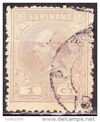 SURINAME 1873 Koning Willem III 1 Cent Lilagrijs Tanding 13½ X 13 1/4 NVPH 1 E - Suriname ... - 1975