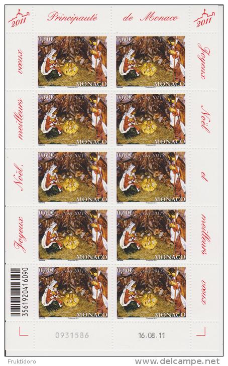 Monaco Mi 3062 Christmas - Full Sheet - Feuille * * 2011 - Unused Stamps
