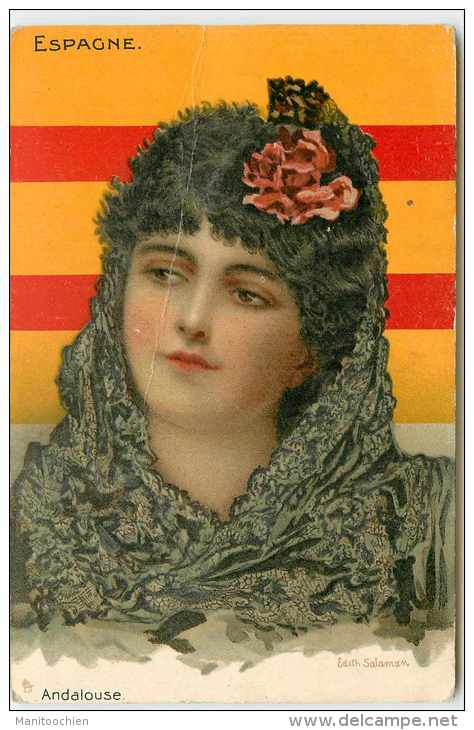 5 CARTES DES FEMMES DE PAYS D´EUROPE AVEC DRAPEAUX ESPAGNE ALLEMAGNE FRANCE ITALIE ANGLETERRE - Women