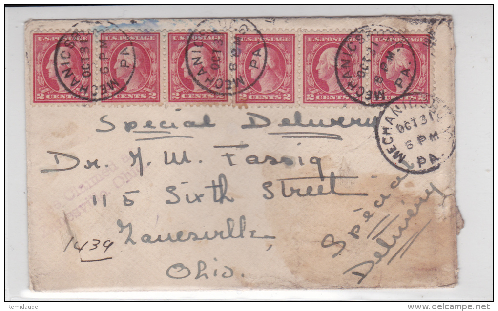 USA -  1916 - ENVELOPPE "SPECIAL DELIVERY" Avec "TAXE PERCUE à ZANESVILLE (OHIO) - FEE CLAIMED" De MECHANICSBURG - Storia Postale