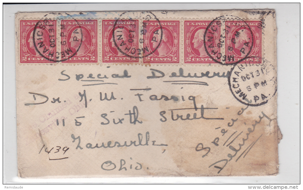 USA -  1916 - ENVELOPPE "SPECIAL DELIVERY" Avec "TAXE PERCUE à ZANESVILLE (OHIO) - FEE CLAIMED" De MECHANICSBURG - Postal History